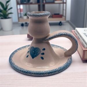 VTG Hermitage Pottery Country Kitchen Candleholder Heart & Spongewear 3.75” Tall